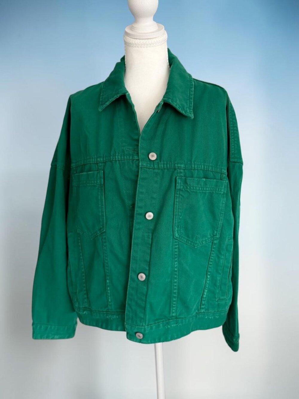 FREE PEOPLE Green Denim Oversized Jacket Size Small NEW NWT